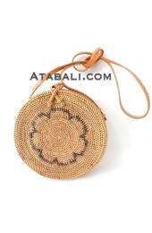 Ata round bag with black flower pattern and lining limited edition 